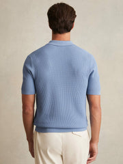 Textured Half-Zip Polo Shirt Blue | Mens