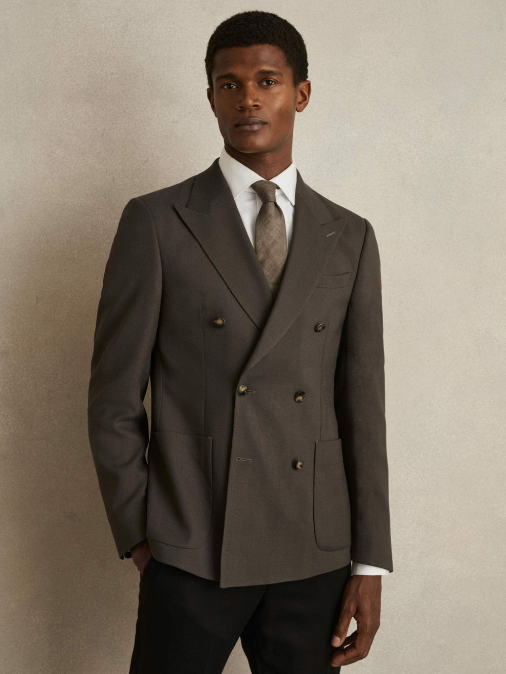 Slim Fit Double Breasted Suit Blazer Dark Green | Mens