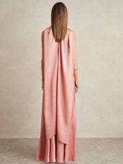 Satin Cape Maxi Dress Pink | Womens