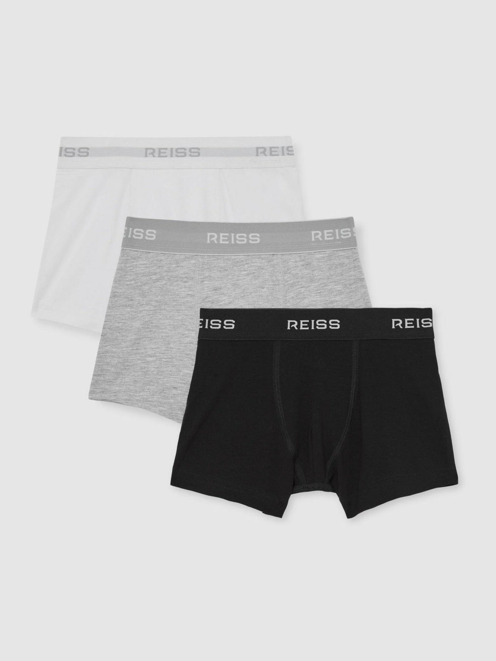 9-13 yrs Stretch-Cotton Logo-Waistband Boxer Shorts 3 Pack White/Grey/Black | Children