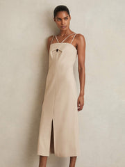 Double Strap Cut Out Midi Dress Stone Neutral | Womens