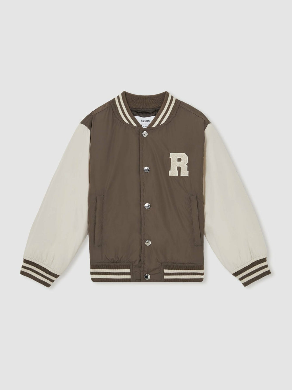 13-14 yrs Colour-Block Varsity Bomber Jacket Mink Brown/Off White | Children