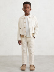 3-9 yrs Cotton Pinstripe Harrington Jacket Off White/Taupe Brown | Children