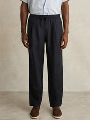 Linen Drawstring Relaxed-Fit Trousers Navy | Mens