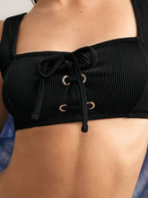 Ribbed Lace-Up Bikini Top Black | Womens