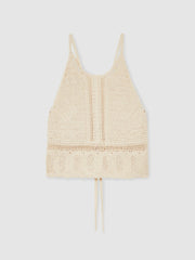 Cotton Crochet Tie-Back Cropped Top Cream | Womens