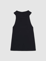 Rib Knit High Neck Vest Navy | Womens