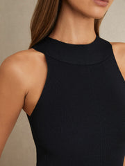 Rib Knit High Neck Vest Navy | Womens