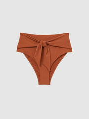 High Waist Tie Front Bikini Bottoms Brown | Womens