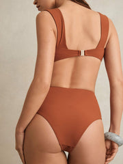 High Waist Tie Front Bikini Bottoms Brown | Womens