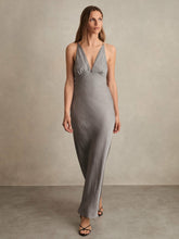 Crushed Satin Tie Back Slip Dress Grey | Womens