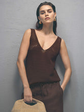 Cotton Blend Open Knit Vest Chocolate Brown | Womens