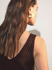 Cotton Blend Open Knit Vest Chocolate Brown | Womens
