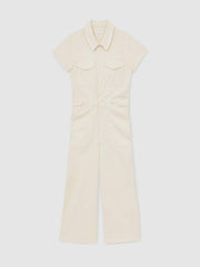 Good American Cotton Twill Jumpsuit with Stretch Ecru | Womens