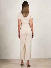 Good American Cotton Twill Jumpsuit with Stretch Ecru | Womens