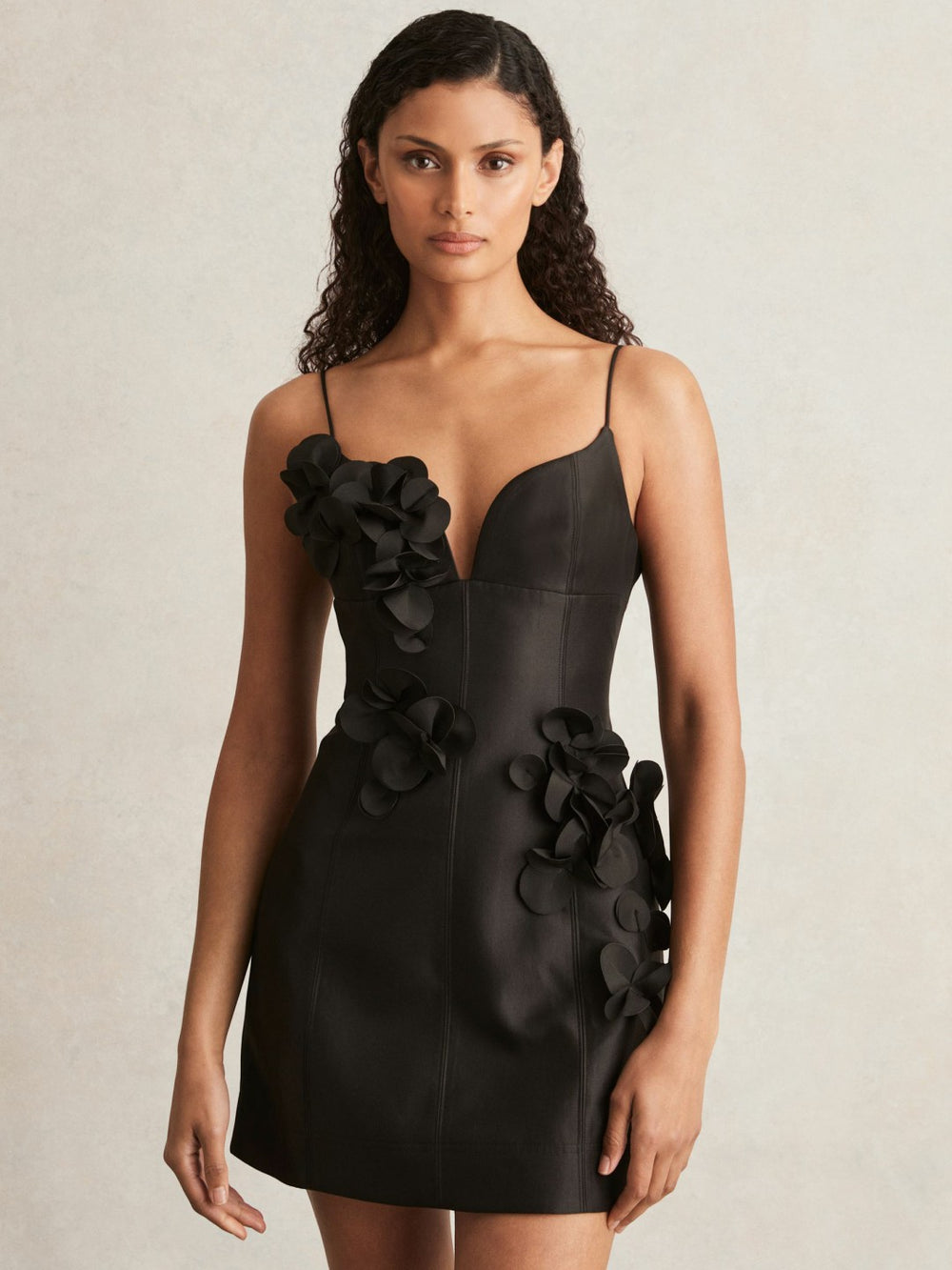 Acler Petal Detail Fitted Mini Black Dress Black | Womens
