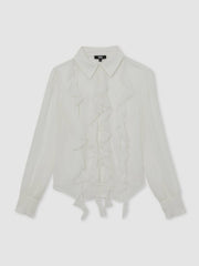 Paige Silk Georgette Ruffle Trim Shirt White | Womens