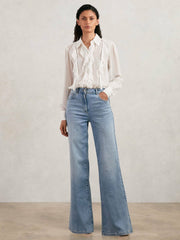 Paige Silk Georgette Ruffle Trim Shirt White | Womens