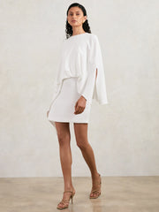 Halston Mini Ivory Asymmetric Cape Dress Ivory | Womens