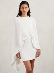 Halston Mini Ivory Asymmetric Cape Dress Ivory | Womens