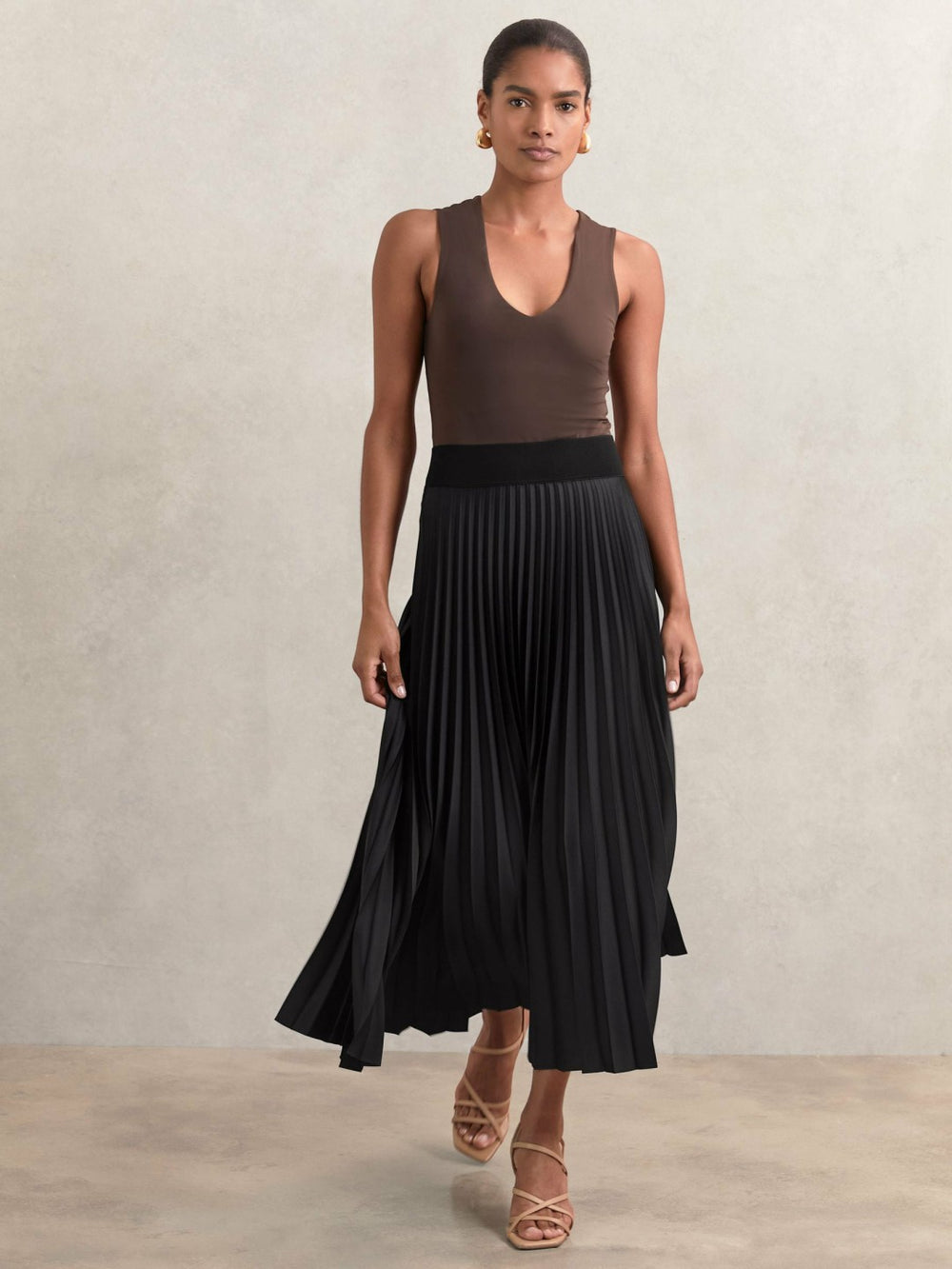 Pleated Midi Skirt Black | Womens
