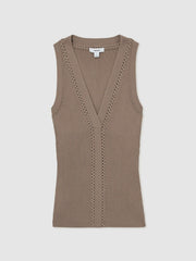 Craft-Stitch Rib-Knit Vest Mink | Womens