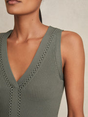 Craft-Stitch Rib-Knit Vest Khaki Green | Womens