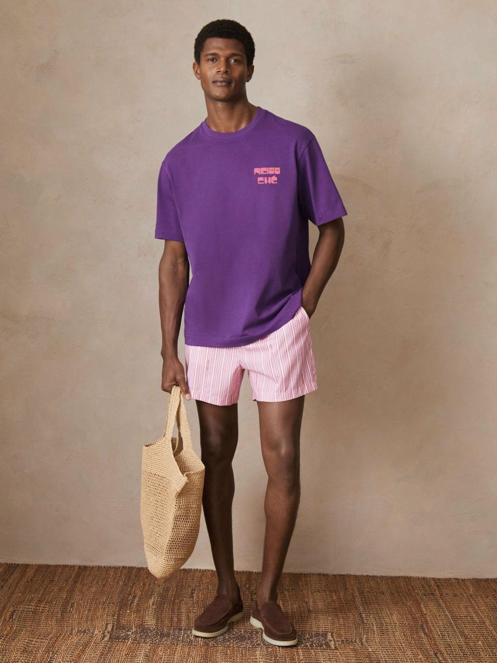 | Ché Cotton Palm-Print T-Shirt Purple | Mens