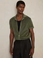 Cotton Blend Towelling Shirt Green | Mens