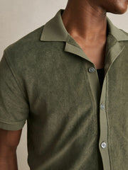 Cotton Blend Towelling Shirt Green | Mens