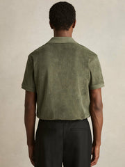 Cotton Blend Towelling Shirt Green | Mens