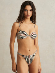 Chevron Stripe Underwired Bikini Top Black/Brown | Womens