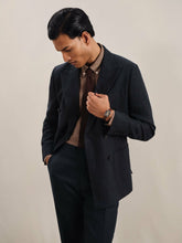 Linen Double-Breasted Suit Slim-Fit Blazer Navy | Mens