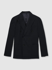 Linen Double-Breasted Suit Slim-Fit Blazer Navy | Mens