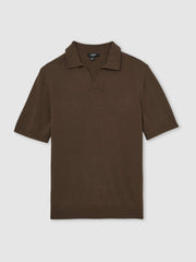 Merino Wool Open Collar Polo Shirt Chocolate Brown | Mens