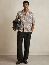 Wave Print Cuban Collar Shirt Off White/Navy | Mens
