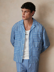 | Ché Poplin Stripe Pocket Shirt Bright Blue/White | Mens