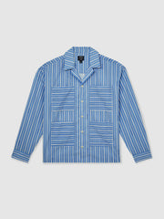 | Ché Poplin Stripe Pocket Shirt Bright Blue/White | Mens