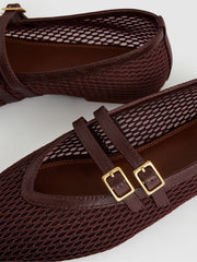 Mesh Double-Strap Ballet Flats Oxblood | Womens