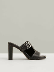Leather Buckle Block-Heel Sandals Black | Womens