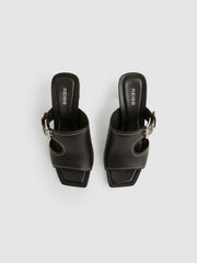Leather Buckle Block-Heel Sandals Black | Womens