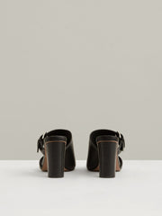 Leather Buckle Block-Heel Sandals Black | Womens