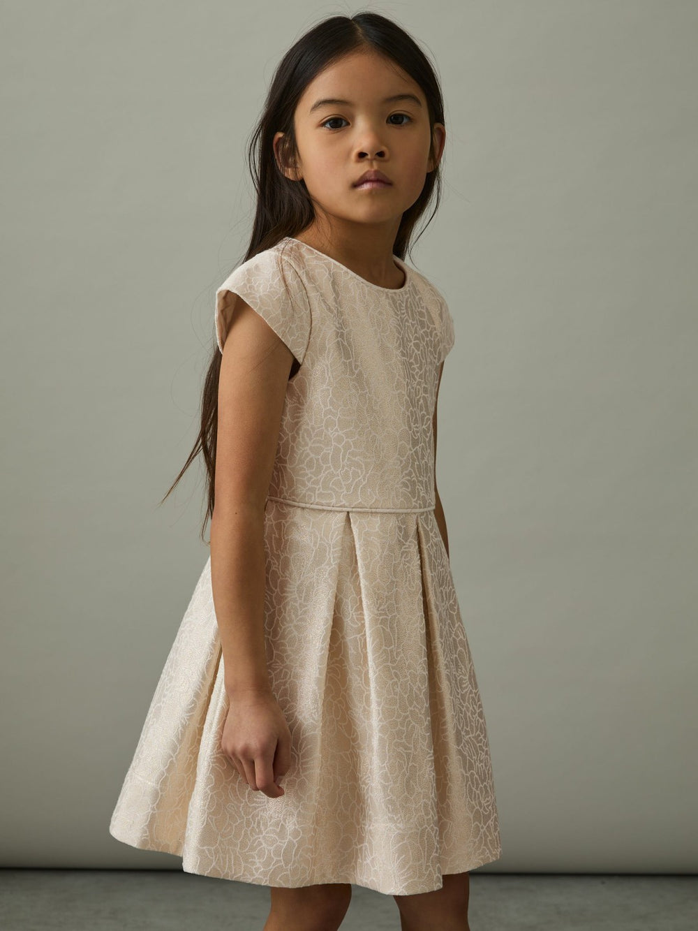 4-9 yrs Brocade Cap-Sleeve Pleated Dress Ivory | Children
