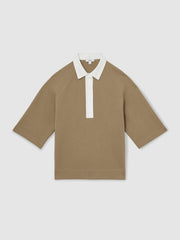 Cotton-Blend Interlock Collar Sweatshirt Camel | Womens