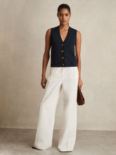 Knitted Button Through Vest Navy | Womens