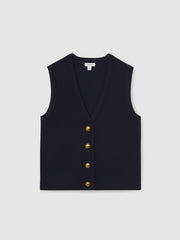 Knitted Button Through Vest Navy | Womens