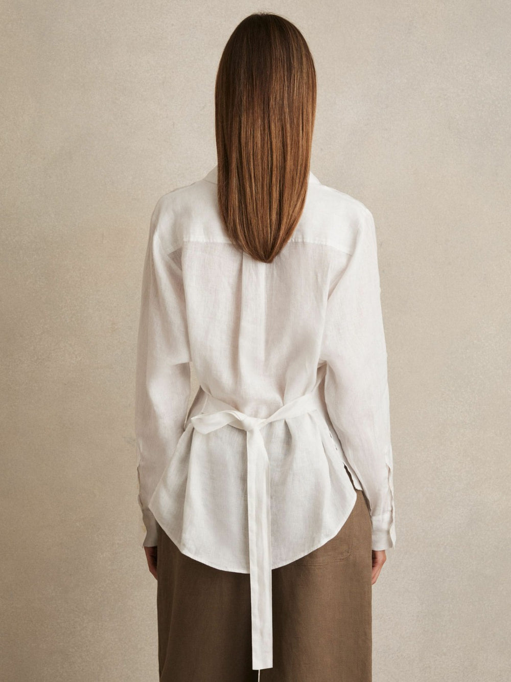 Linen Tie-Back Shirt White | Womens