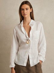 Linen Tie-Back Shirt White | Womens