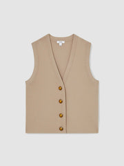 Knitted Button Through Vest Neutral | Womens