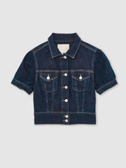 Paige Puff-Sleeve Short Denim Jacket Emberlynn Blue | Womens